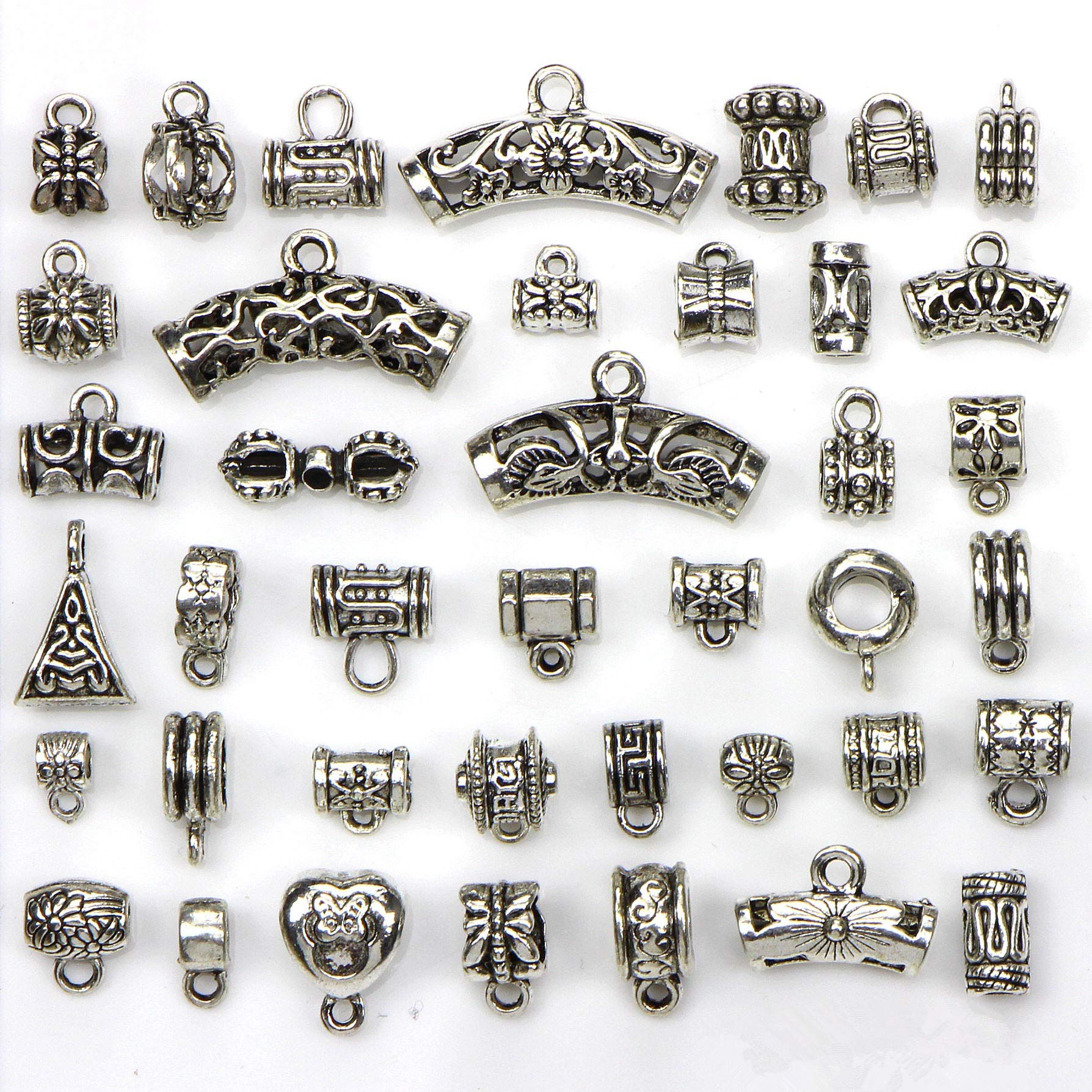 40pcs Tibetan Silver Tone Bail Beads for Jewelry Making Fit European Charm Bracelets Pendants