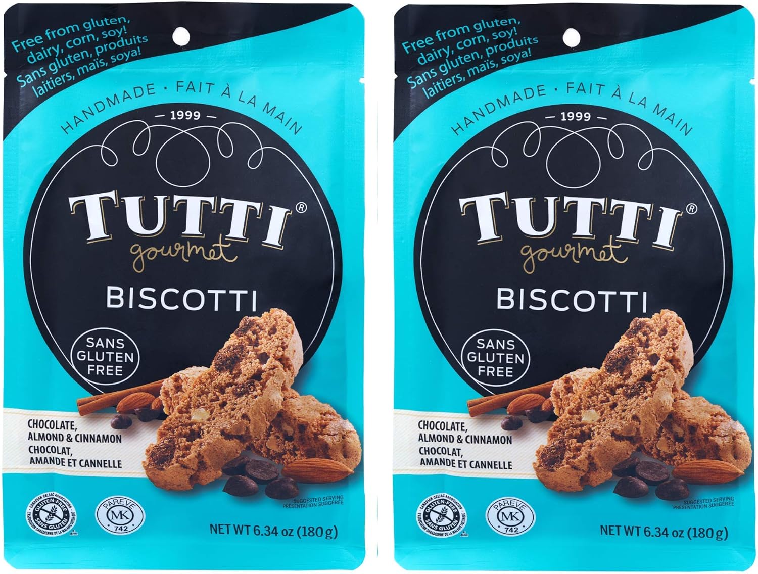 Tutti Gourmet Gluten Free Biscotti Cookies Dark Chocolate, Almond