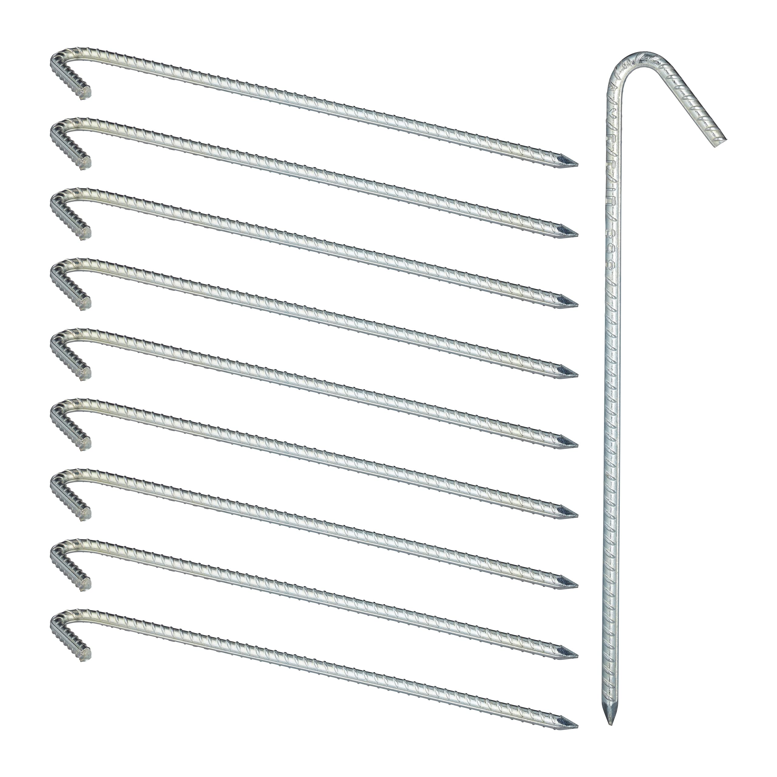 Relaxdays XL Set Of 10 Ground Anchors, Extremely Solid Ground Anchors, Tent Accessory; 39 cm, Galvanized Steel, Silver