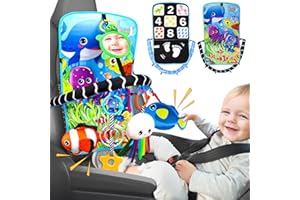 Innofans Baby Car Seat Ocean Animals Toys - Kick and Play Double Sided Infant Car Seat Toys with Plush Toys, Mirror, Teether for Baby Travel Activities, Christmas Birthday Gifts Newborn Infant Toy