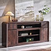 Modern TV Stand for 80 Inch TVs, 32"Tall Entertainment Center w/Storage Cabinet& drawers, Media Console Cabinet w/Soundbar & Adjustable Shelves for Living Room, Curved Profile Design, 70 inch (Brown)