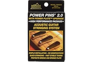 BIG ROCK Power Pins 2.0 - Gold Chrome Set with Power Plate Upgrade- Patented Bridge Pin System for Acoustic Guitars- Improved Tone, Amplified Sound, Easier Restringing, and Faster Tuning