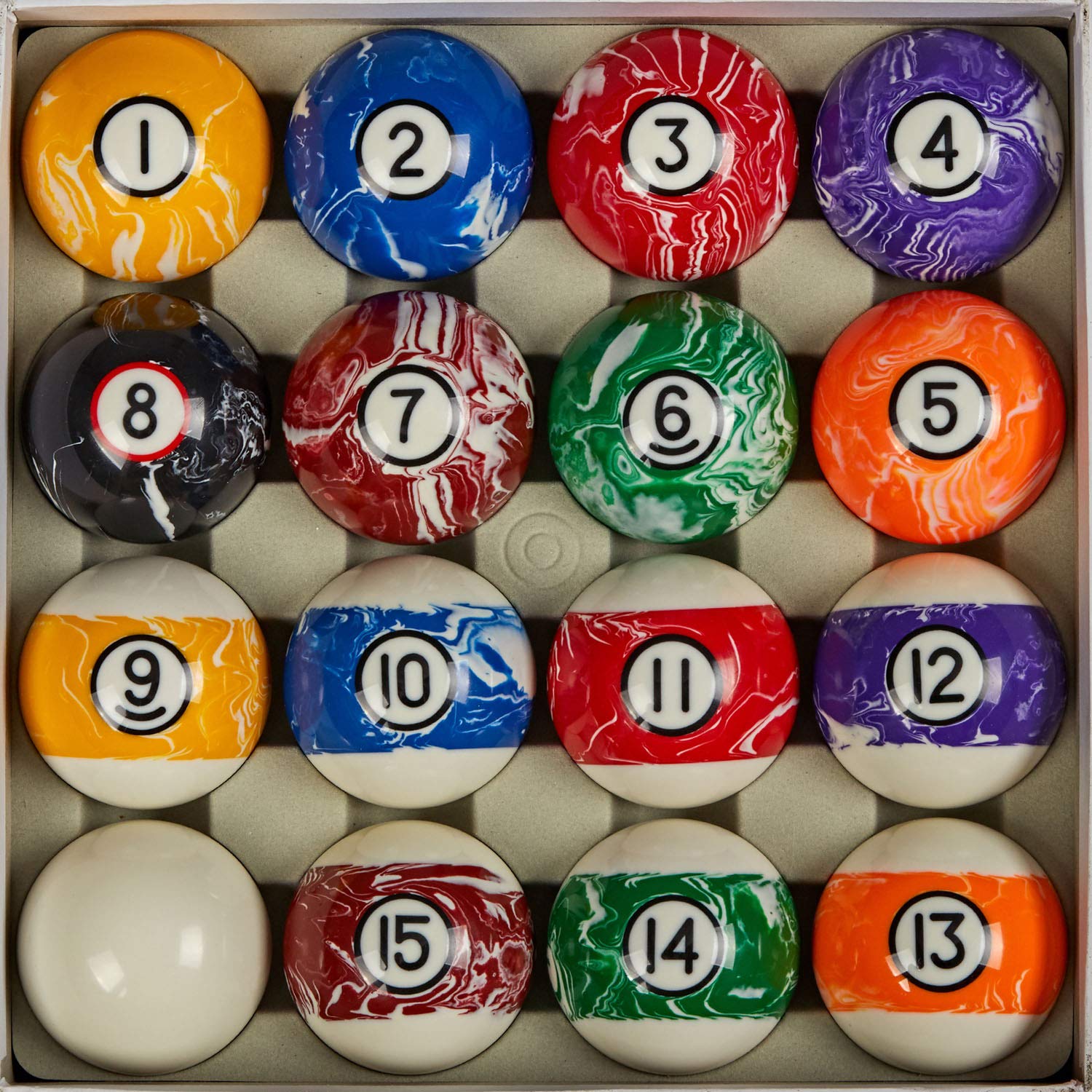 Collapsar Deluxe 2-1/4" Billiard Pool Balls Marble-Swirl Style Billiards Ball Complete 16 Ball Set (Several Style Available) (White Marble with Black Circle) — image 1