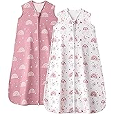 FIEMOL Baby Sleep Sack 0-6 Months, 0.5 TOG Wearable Blanket for Baby Boy and Girl, 2-Way Zipper Newborn and Infant Sleeping Bag 2 Pack, Lightweight Sleep Sacks Pink Rainbow(Small)