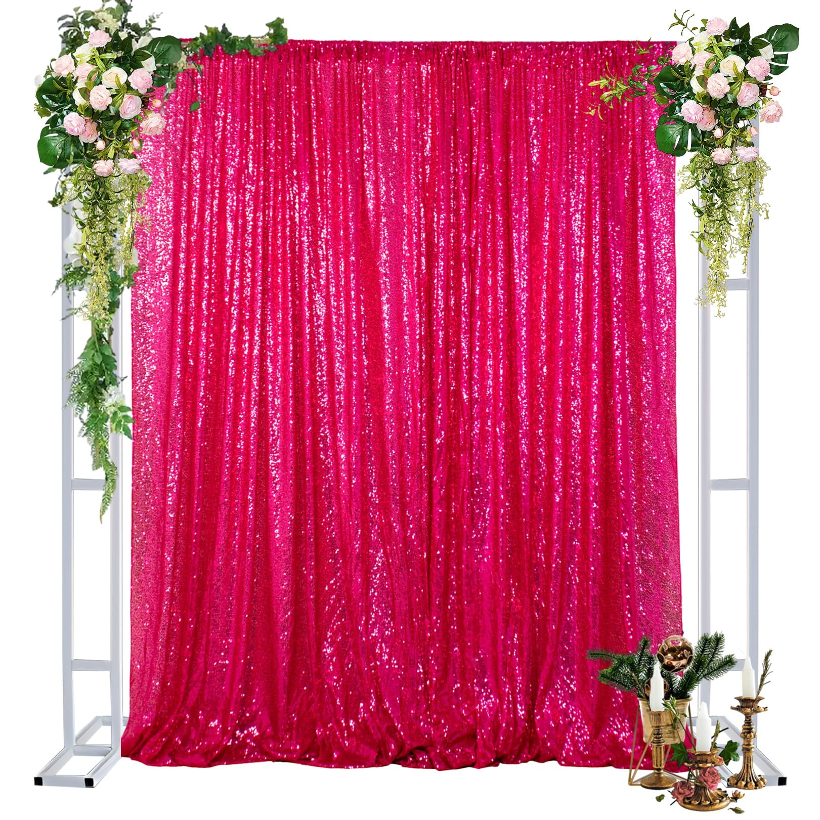 DUOBAO Sequin Backdrop Curtain Hot Pink Photo