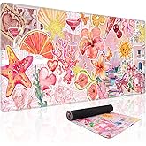 Baziabbo Flower Desk Mat,XXL Extended Large Mouse Pad,Gaming Mousepad with Stitched Edge,Non-Slip Rubber Base Keyboard Desk Pad for Home Office Study Game