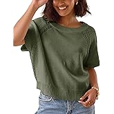 Yeokou Women Knit Crochet Top Short Sleeve Crew Neck Loose Fit Pullover Sweater Summer Fall Fashion Casual Knitted Blouse