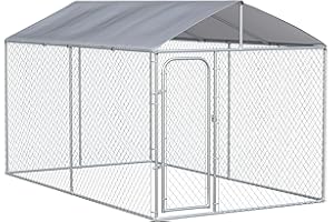 PawHut Outdoor Dog Kennel with Roof, Dog Run with Waterproof & UV-Resistant Cover, Secure Lock, for Backyard & Patio, 13.1' x