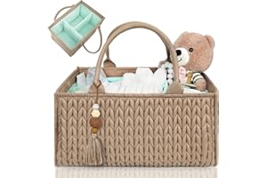 MOMINSIDE Diaper Caddy Organizer, Baby Basket Nursery Storage, Portable Changing Table Car caddy organizer for Girl Boy, Baby Registry Baby Shower Gifts, Newborn Essentials(Brown)