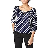 Star Vixen Women's Elbow-Sleeve Peasant Top with Keyhole Tie