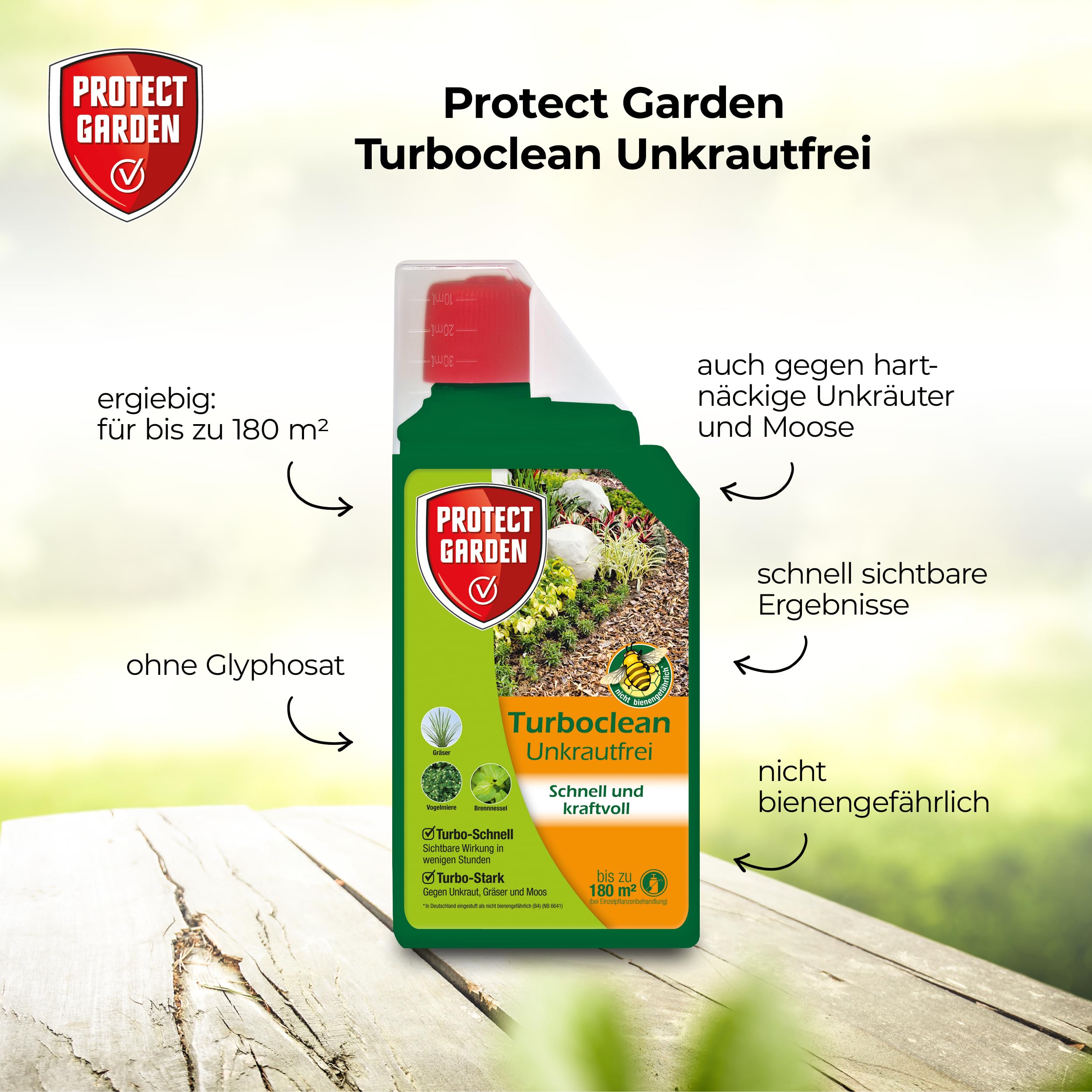 PROTECT GARDEN Turboclean Unkrautfrei, Unkrautvernichter gegen hartnäckige Unkräuter wie Giersch und Ackerschachtelhalm, 1000 ml Konzentrat 2