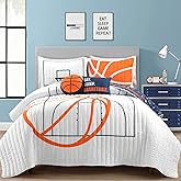 Lush Decor Basketball Game Reversible Quilt Queen Size 5 Piece Set, Full/Queen White & Navy - Kids Bedding Set - Queen Size Quilt - Sports Décor