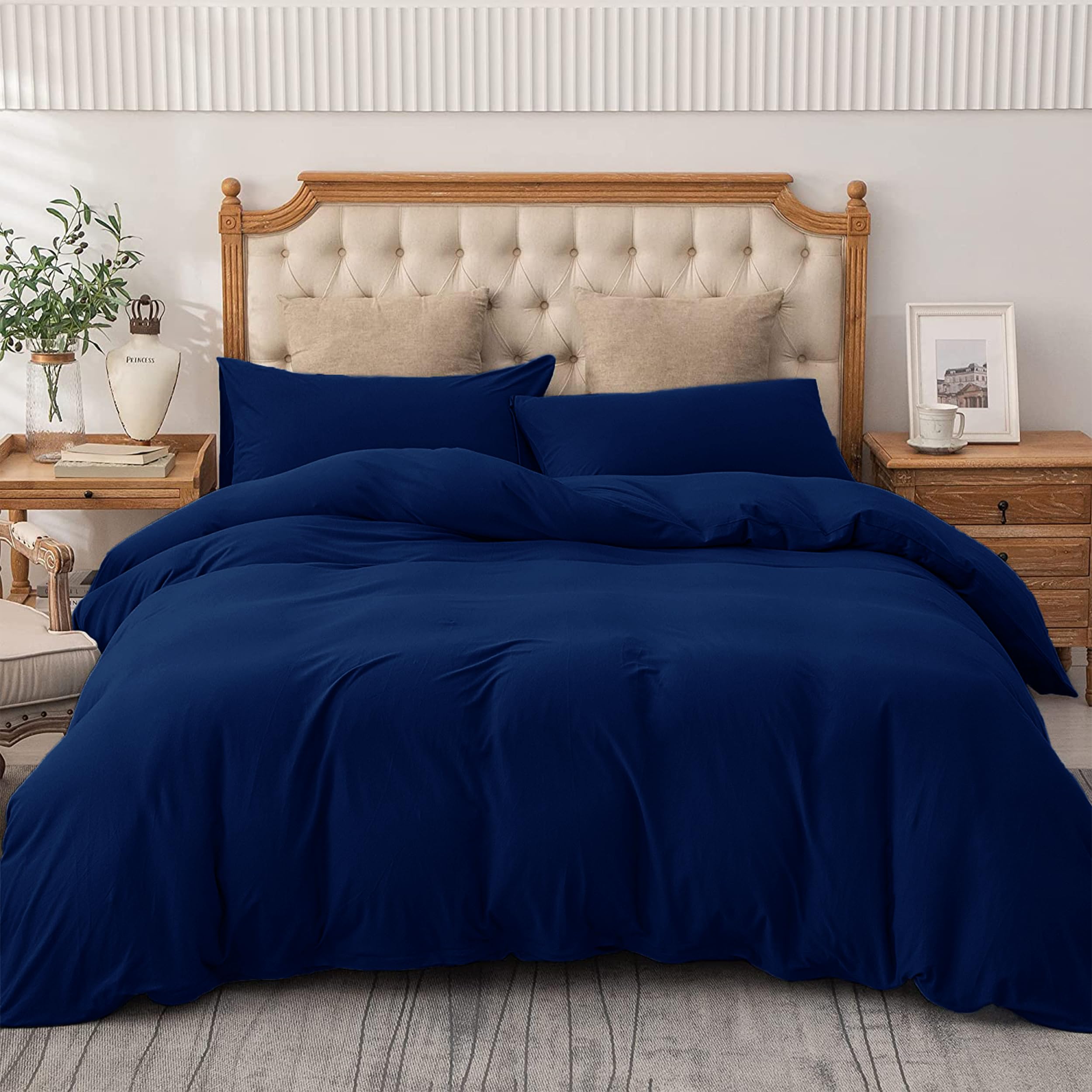 AMEHA King Size Duvet Cover Sets Plain Dyed Navy Blue Quilt Bedding with Pillowcases Soft Breathable Microfibre Bed Set