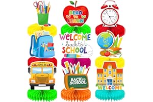 HAOLONGFA Back to School Table Decorations – Welcome Back to School Table Centerpiece, School Bus Stationery Chalkboard Honeycomb Centerpieces for School Party, Classroom, Office, Home Decor