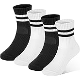 ZERULETS Toddler Kids Socks, 4 Pairs Crew Athletic Cotton Soft Stripe Socks for Boys Girls Children 1-12 Years