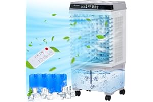 Landeagle Evaporative Air Cooler, 2100CFM Swamp Cooler with 5.3 Gallon for Bedroom,31 Inch Portable Evaporative Cooler with 110°Oscillation,3 Speed, Remote Control,12H Timer for Outdoor Indoor Use