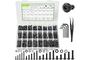 K Kwokker 1160Pcs M3 M4 M5 M6 Nuts and Bolts Assortment Kit 20 Size 8MM to 25MM Upgraded Zinc Plated Hex Button Head Cap Metric Machine Screws, 12.9 Alloy Steel Bolts and Nuts Kit with Lock Washers