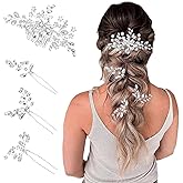 4 Pcs Wedding Hair Accessories,Wedding Headpiece For Bride,Hair Side Comb,Bhinestone Hair Accessories For Bridesmaid&Brides or Women and Girls