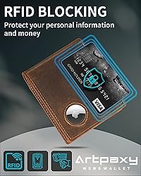 Mens Wallet With AirTag Holder, Bifold Leather RFID