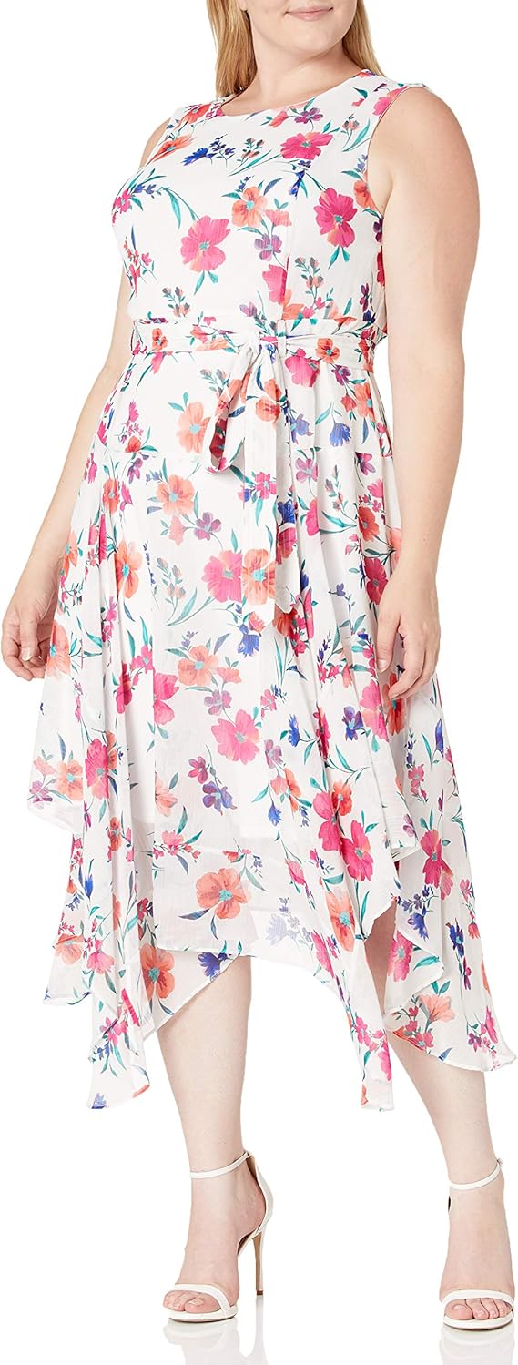 Calvin Klein Women's Size Plus Sleeveless Midi Dress with Asymmetrical Hem at Amazon Women’s