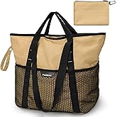 PASMAN Large Beach Bag with Zipper-8 Pockets Sandproof Beach Tote Bag for Women,Foldable Lightweight Family Swim Bag Vacation