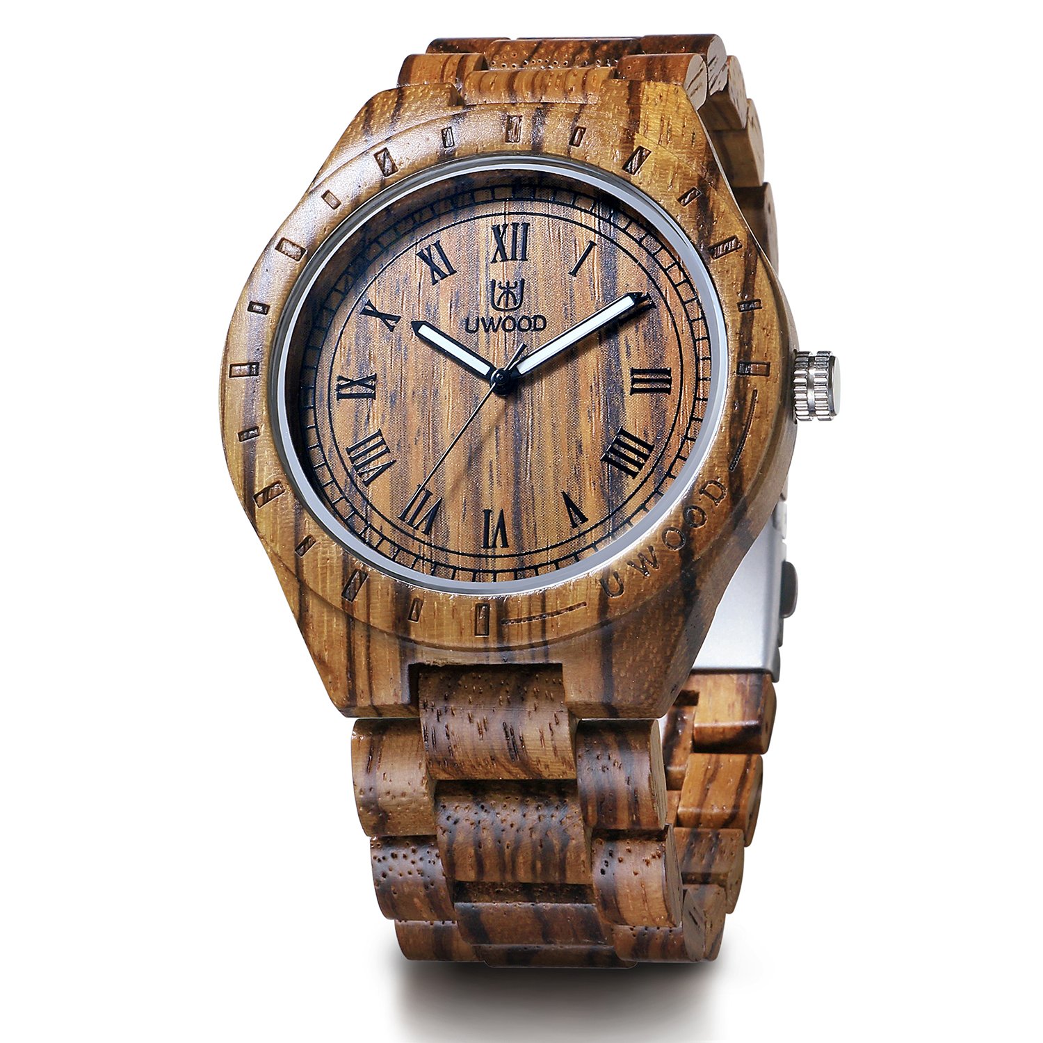 Luxury Brand Wooden Watches, UWOOD Series Zebra Sandal Wooden Mens