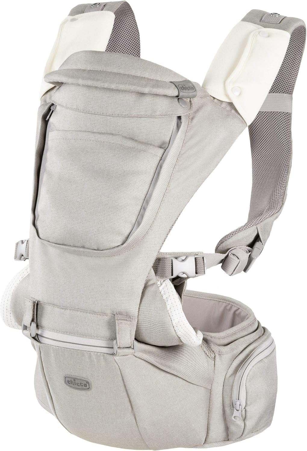 Chicco Hip Seat Carrier Ergonomic Baby Carrier from 0 Months to 15 kg, Multifunctional 3-in-1 Baby Carrier with Detachable Hard Base, Padded Shoulder Straps and Protective Hood, 8 Positions – Beige