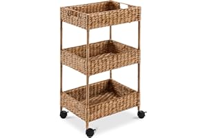Best Choice Products 3-Tier Water Hyacinth Rolling Nursery Caddy w/Wheels, Utility Cart, Storage Organization for Bathroom, Craft Room, Laundry Room– Chestnut