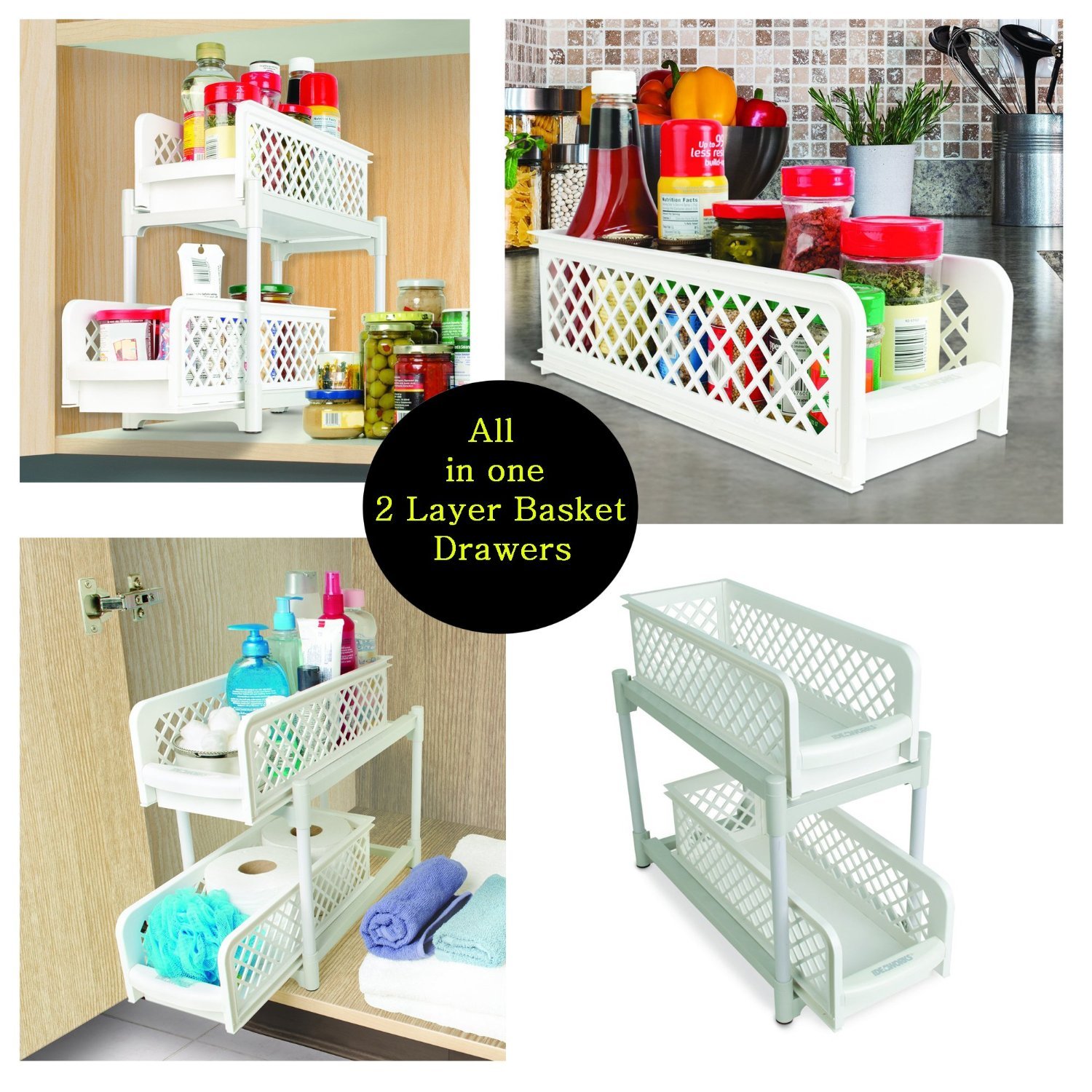15 Versatile 2 Tier Portable Sliding Basket Drawers Storage