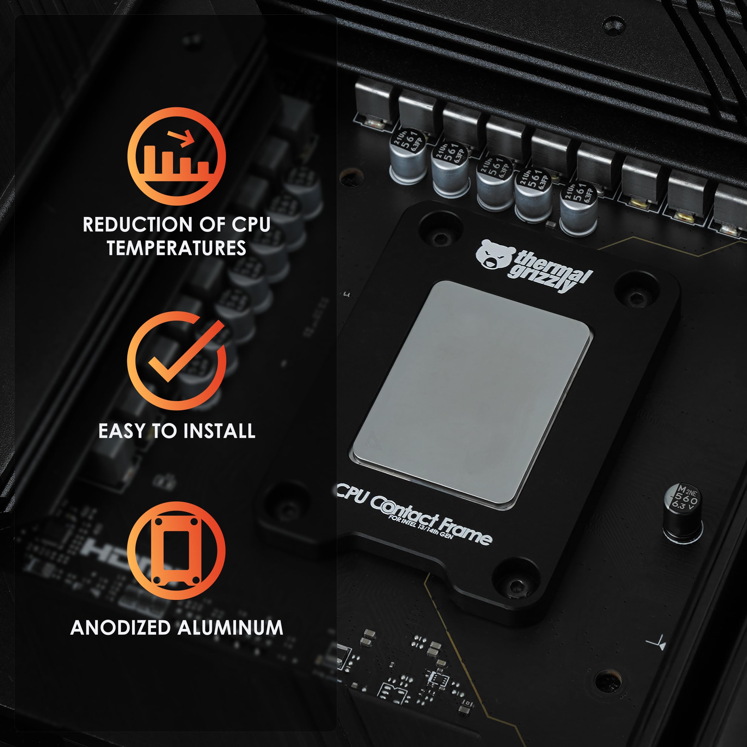 Thermal Grizzly - CPU Contact Frame Intel 13th & 14th Generation - for Optimized CPU Contact Pressure to Improve The Cooling Performance - Easy Install