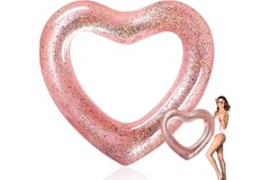 Relaxgiant Heart Pool Float 47.3 x 39.4 Inch Inflatable Swim Rings Heart Shaped Bachelorette Pool Rings Glitter Swimming Pool Float Tube Summer Water Fun Beach Party Toys for Adults