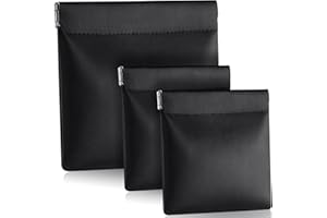 Sadnyy 3 Pcs PU Leather Coin Purse Black Change Holder No Zipper Coin Pouch Self Closing Pouch Change Purse Bag for Men, 2 Size