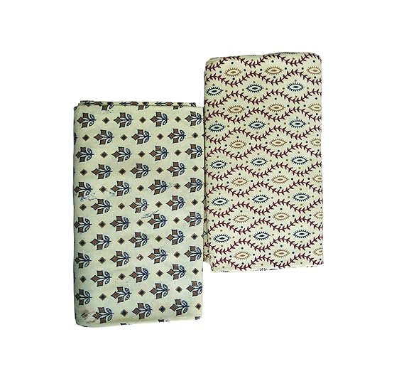 Men's Cotton Hand Block Print Handloom 2.25 m Lungis (Off-White, Free Size) Set of 2