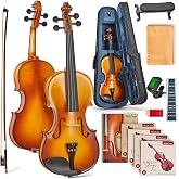 MeloCrest 4/4 Full Size Acoustic Violin Set for Adult Beginners, Solid Spruce and Maple, Natural Gloss Finish, Brazilwood Bow, Hard Case, Tuner, Shoulder Rest, Rosin, Extra Strings