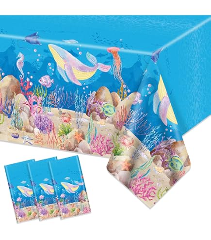 Lot De 4 Nappes Thème Requin Océan - 51 X 86 Pouces - Plastique - Décoration De Fête D'anniversaire Sous La Mer - Motif Tout Autour - 9