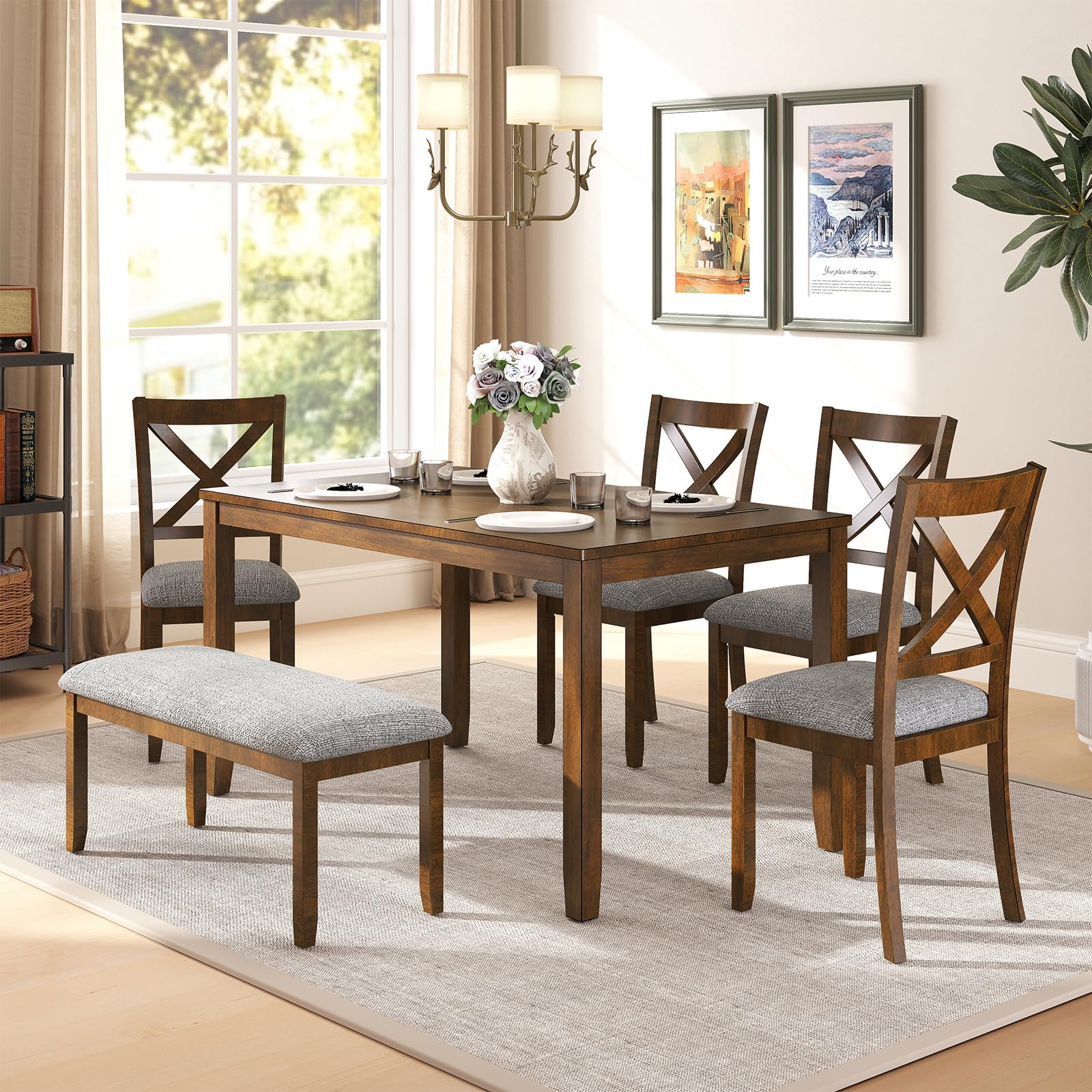 Photo 1 of *** JUST THE DINNING TABLE*** Zevemomo 6-Piece Wooden Dining Table Set, Dining Table Set for 6, Including 1 Dining Table, Dining Table, Table Set for Dining Room & Kitchen, Walnut *** JUST THE DINNING TABLE***