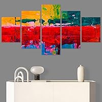 SIGNWIN 5 Panel Canvas Wall Art Modern Art Abstract Brushstroke Closeup Expressionism Expressive Modern Multicolor Oil Painting for Home Decorations Ready to Hang - 60