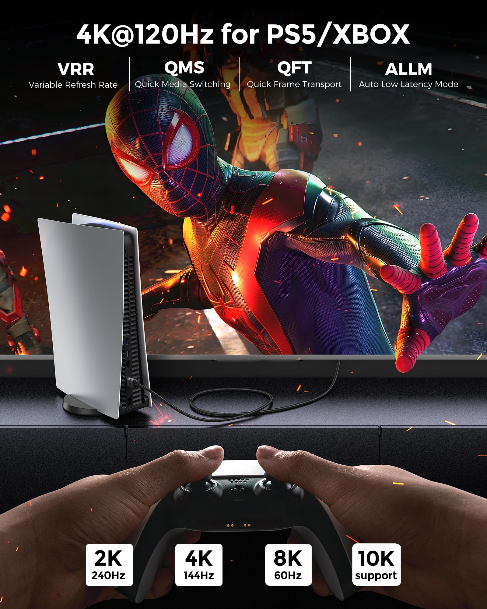 Silkland 8K HDMI Kabel 2m, Zertifiziertes HDMI 2.1 Kabel 4K@120Hz eARC HDR10+ 3D VRR 48Gbps für PS5, Soundbar, Mac Mini M4/Macbooks, OLED-TV, TV-Box, Blu-ray, Beamer, PC, Monitor, Grafikkarten RTX4090 2