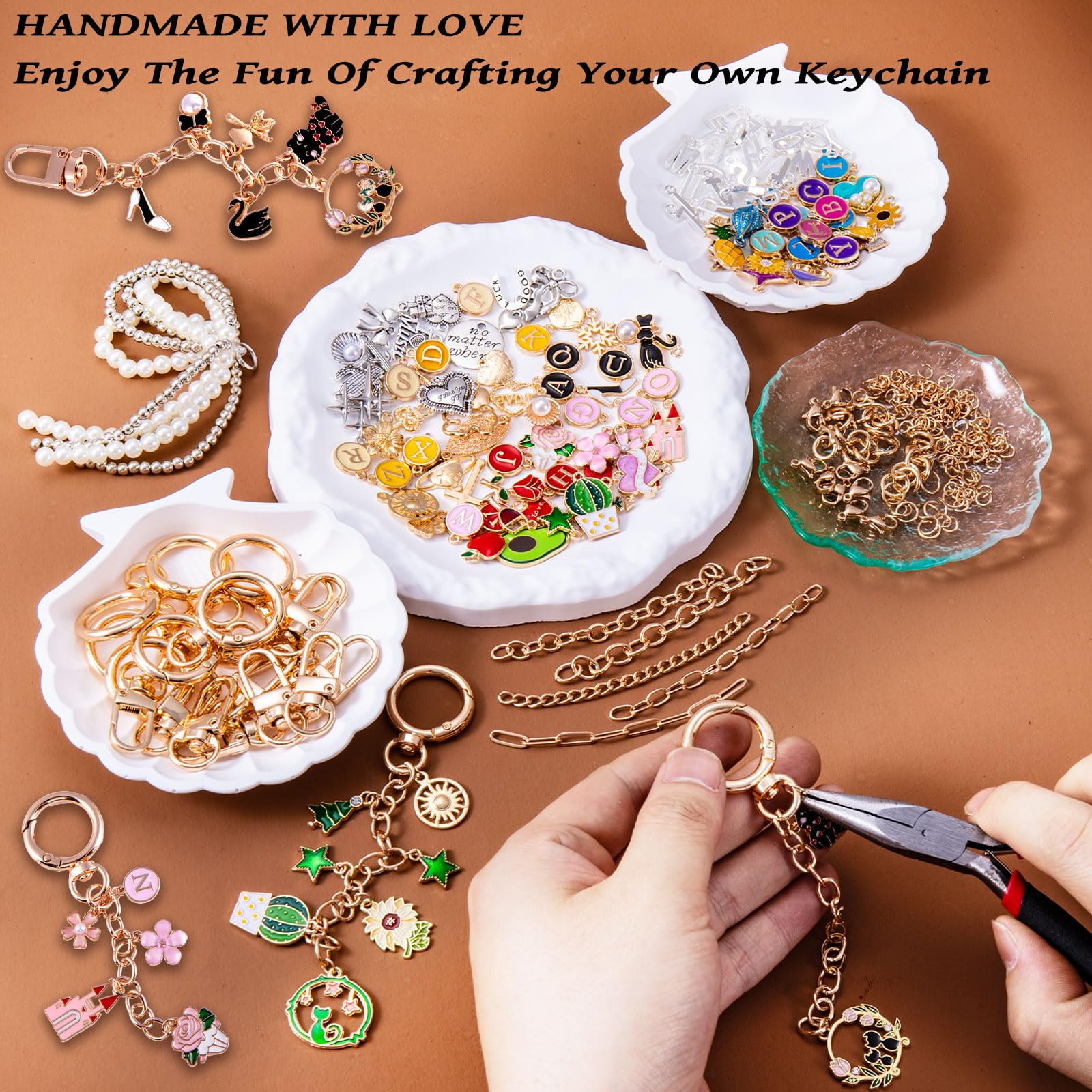 Wurosi 325Pcs Keychain Making Kit, Including 20 Keychain Clips 25 Extender Chain 118 Charms Jewelry Plier, Bag Charm Kit, Keychains Making Supplies for DIY Crafting and Jewelry Making