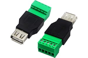 ZDYCGTIME CGTime USB 2.0 A Screw Terminal Block Connector USB 2.0 A Female Plug to 5 Pin/Way Female Bolt Screw Shield terminals Pluggable Type Adapter Connector Converter 300V 8A(2Pack) (Female)