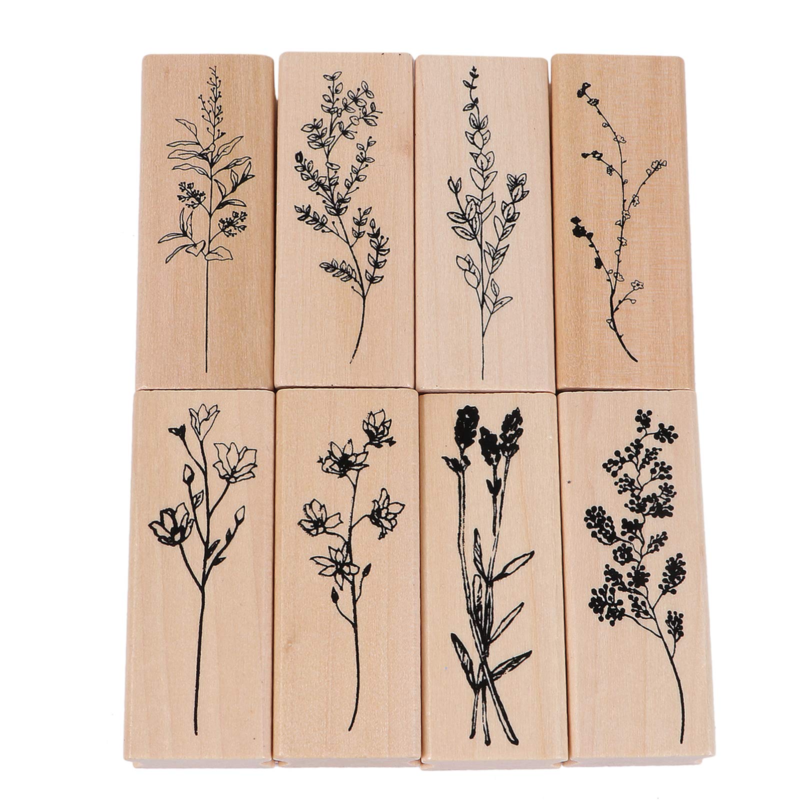 MILISTEN 8Pcs Vintage Wooden Rubber Stamps Plant Decorative Wooden Rubber Stamp Set for DIY Crafts Making Random Pattern