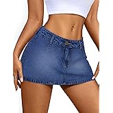 IWD Denim Mini Skirt for Women Low Waisted Jean Micro Skort with Shorts Stretch Casual Jean Skirt