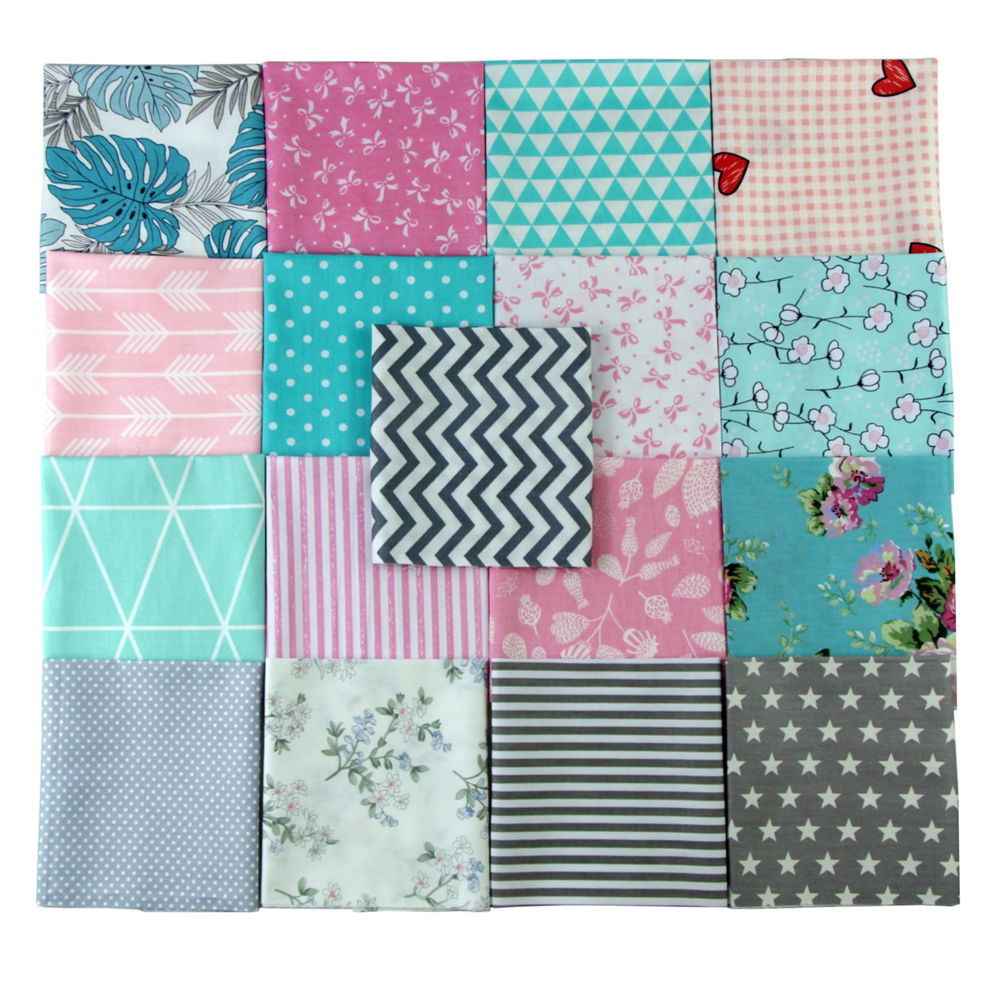 Jukway 17PCS Cotton Fabric Bundles 25 x 25 cm Fabric Squares Printed Patterns Handmade Craft Patchwork Cloths Bundles for Sewing, Quilting, DIY Decoration, Scrapbooking, Handwork (9.8" x 9.8") — image 1