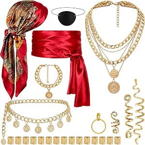 Cudroza Pirate Accessories Women, Pirates Costume Accessories Set, Pirate Outfit for Halloween Cruise Night for Women Men