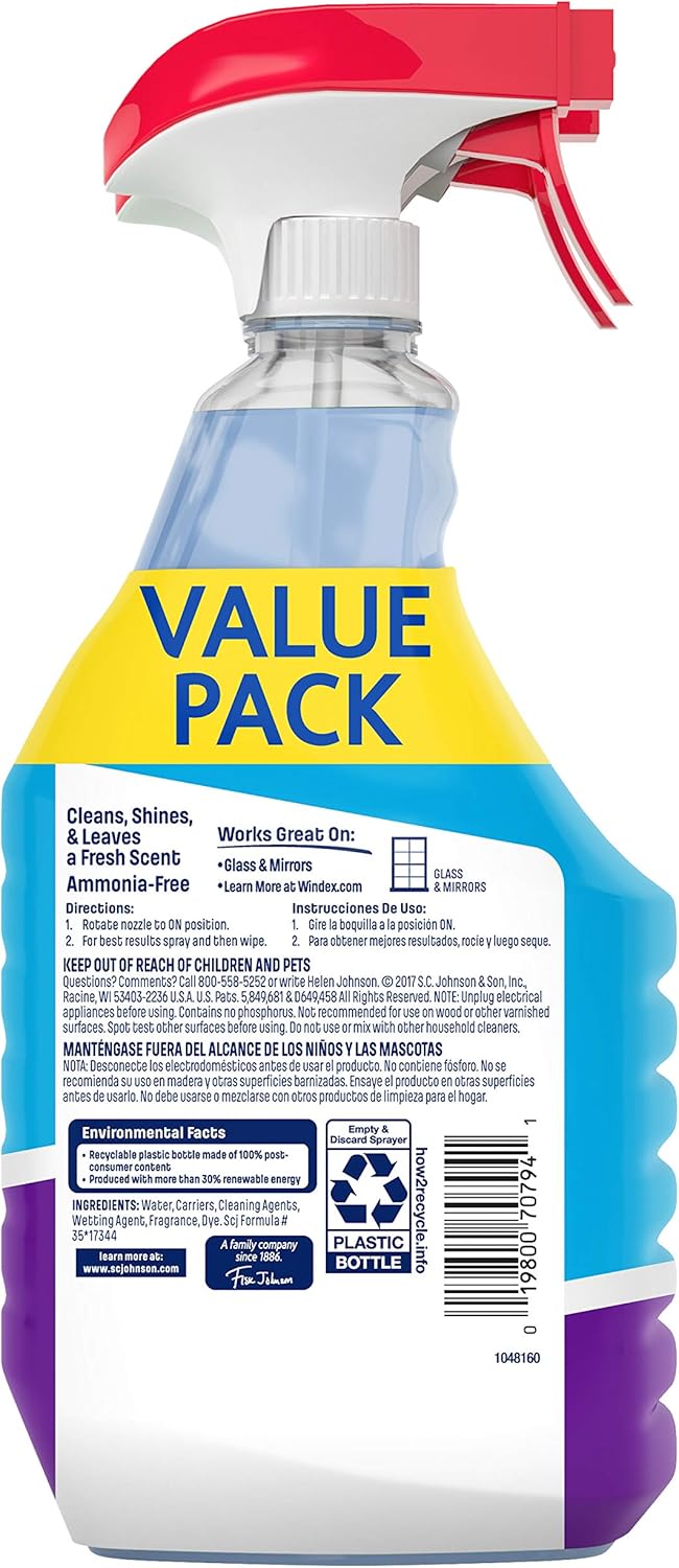Windex Ammonia-Free Glass and Window Cleaner Spray Bottle, Crystal Rain Scent, 23 fl oz - Pack of 2: Health & Personal Care