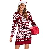 Fourluoo Ugly Christmas Sweaters Dresses with Santa Hat Knit Sexy Christmas Outfits for Women