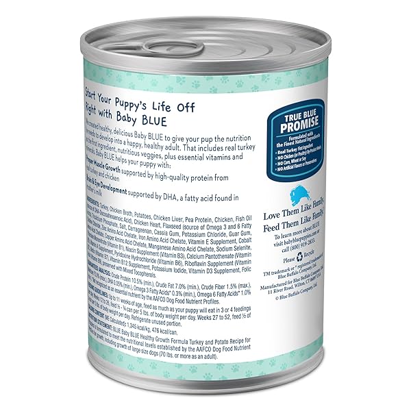 BLUE BUFFALO BABY BLUE NATURAL WET FOOD FOR PUPPIES, HEALTHY GROWTH FORMULA WITH DHA, TURKEY & VEGETABLE RECIPE, 12.5-OZ. CAN