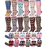 Xtinmee 12 Pairs Funny Horse Riding Socks for Women Girls Novelty Cotton Equestrian Knee High Socks Western Birthday Gift for Horse Lovers