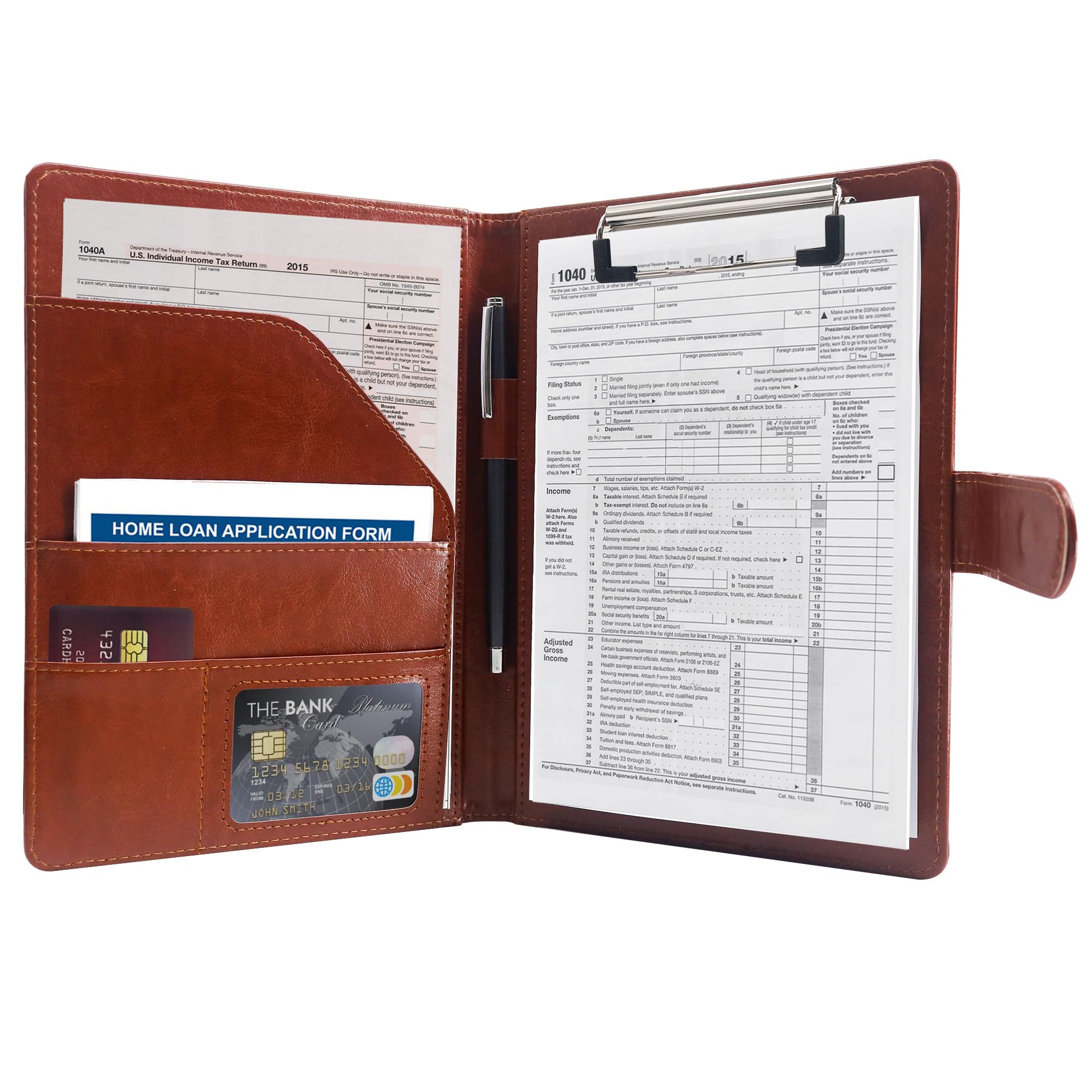 GraduationMall A5 Conference Folder Travel Portfolio with Clipboard Magnetic Clasp PU Leather Portable Document Organizer Brown