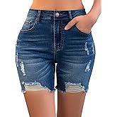 roswear Women’s Casual Summer Ripped High Waisted Shorts Stretch Distressed Frayed Raw Hem Jean Shorts